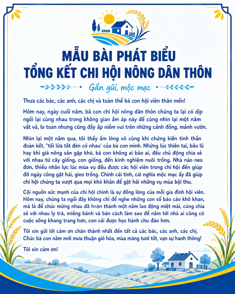 Mẫu bài phát biểu tổng kết chi hội nông dân thôn (Nguồn: Nội thất The One)