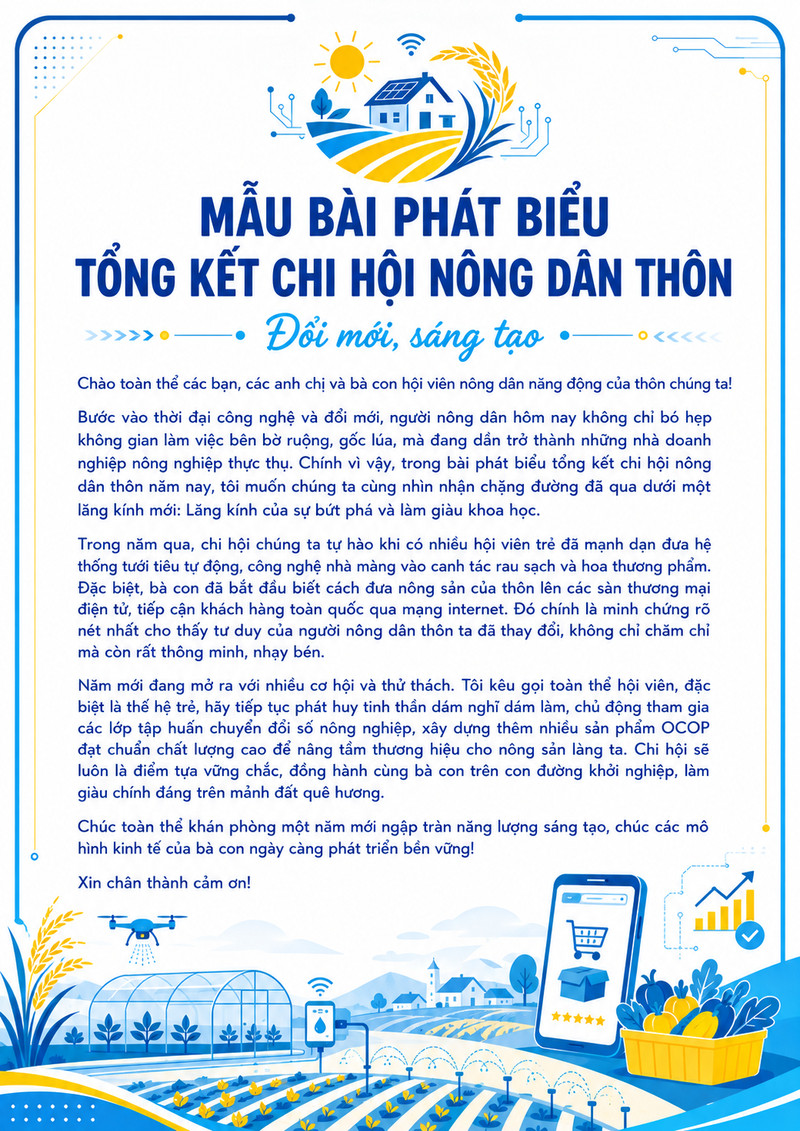Mẫu bài phát biểu tổng kết chi hội nông dân thôn phong cách đổi mới, sáng tạo