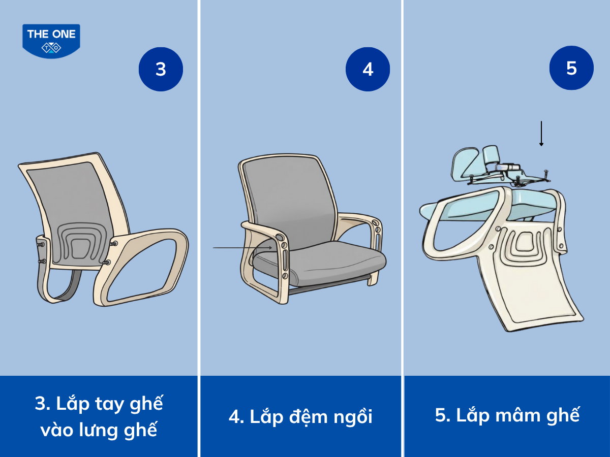 Các bước lắp ráp thân ghế xoay lưới