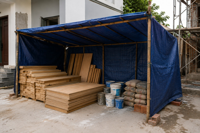 Cần chuẩn bị khu vực che chắn nguyên vật liệu trong quá trình thi công
