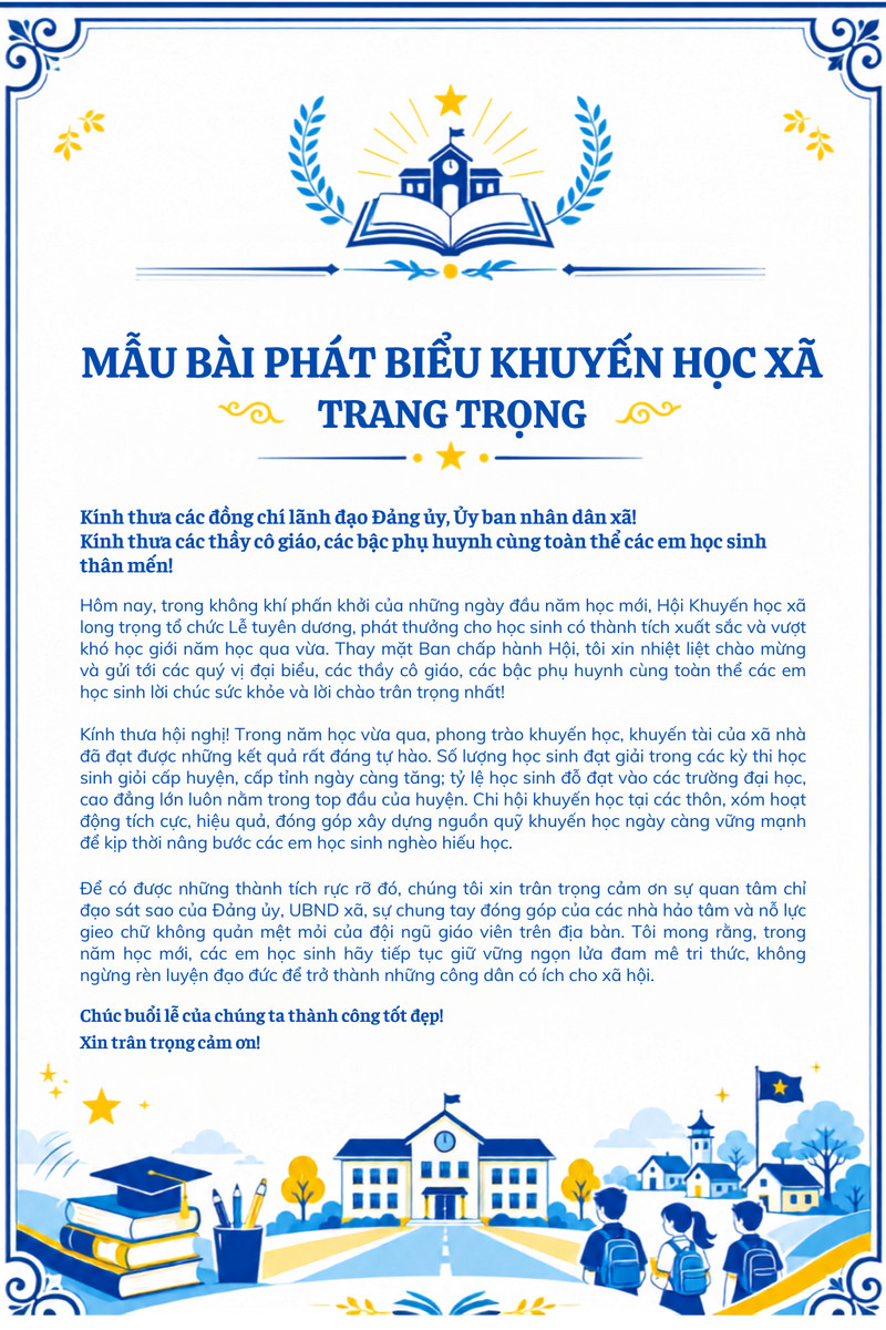 Mẫu bài phát biểu khuyến học xã trang trọng
