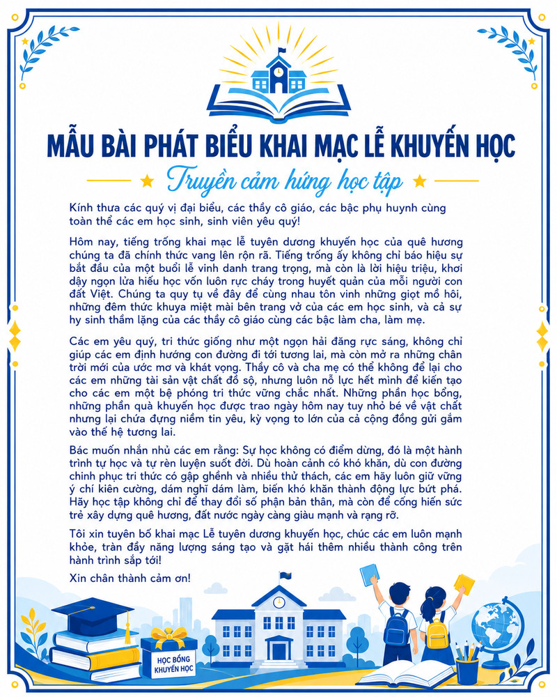 Mẫu bài phát biểu khai mạc lễ khuyến học truyền cảm hứng học tập