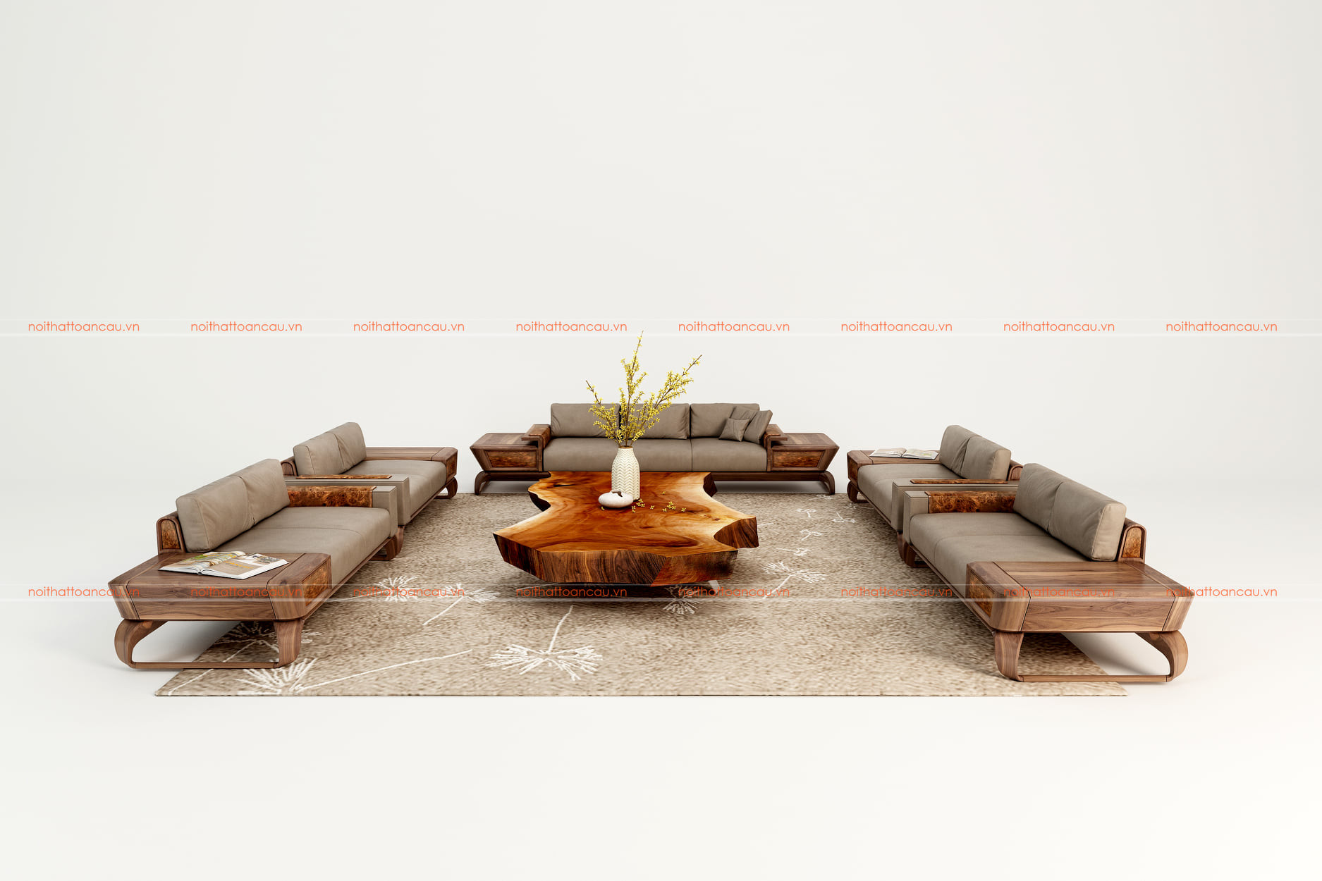 Sofa gỗ óc chó cho nhà biệt thự