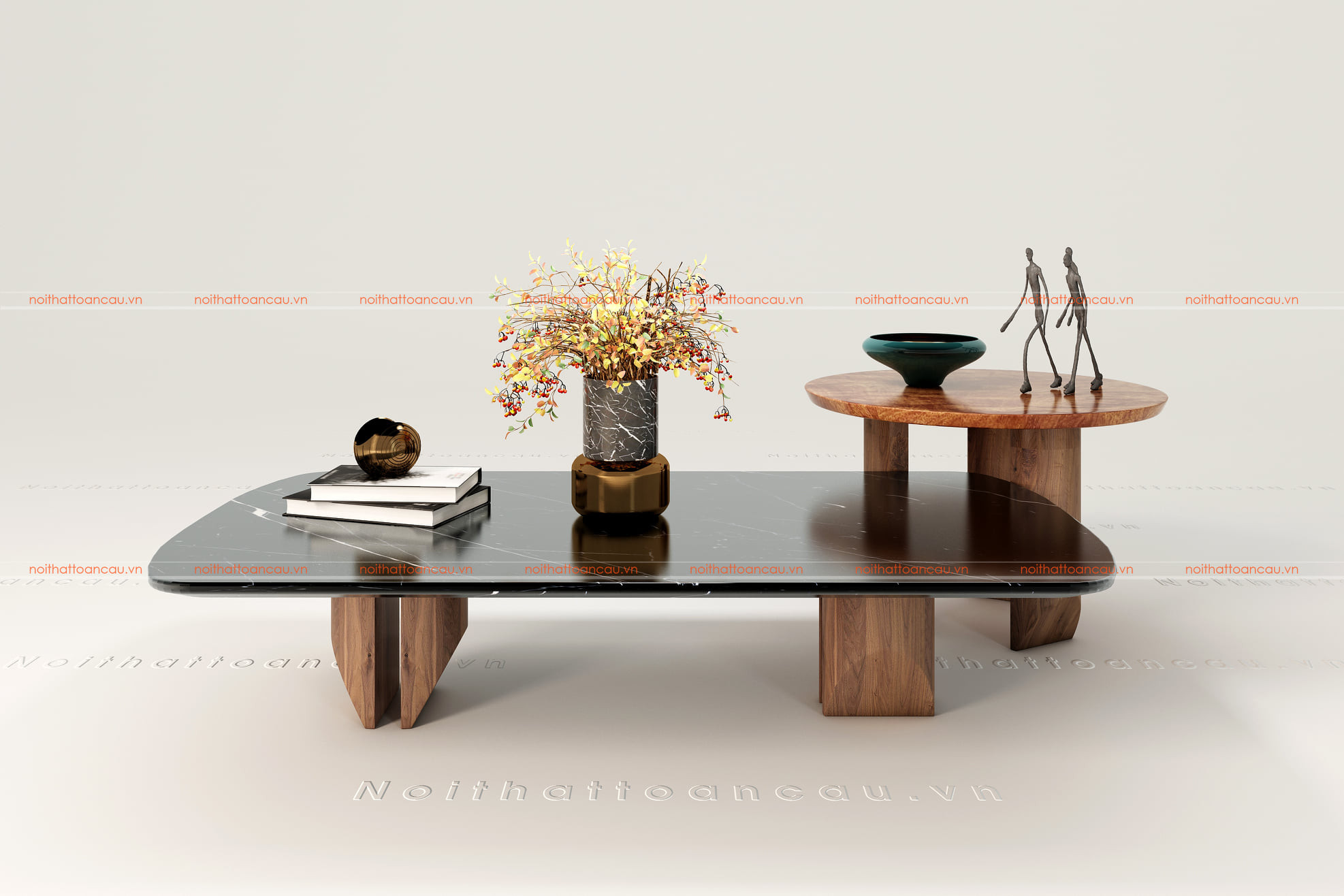 Bàn trà gỗ óc chó cho sofa da