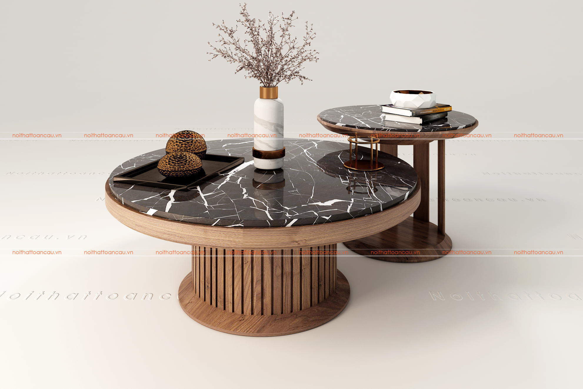 Bàn trà tân cổ điển gỗ óc chó