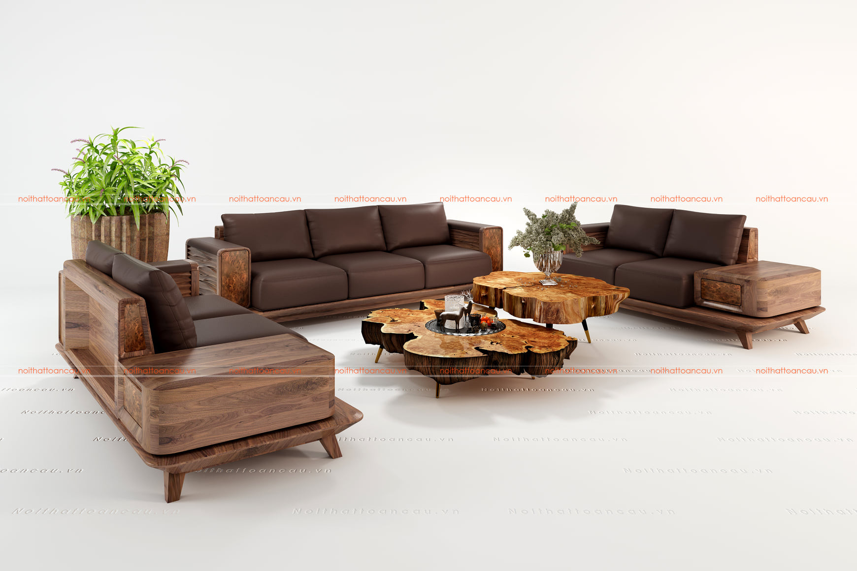 Sofa gỗ óc chó cho nhà biệt thự