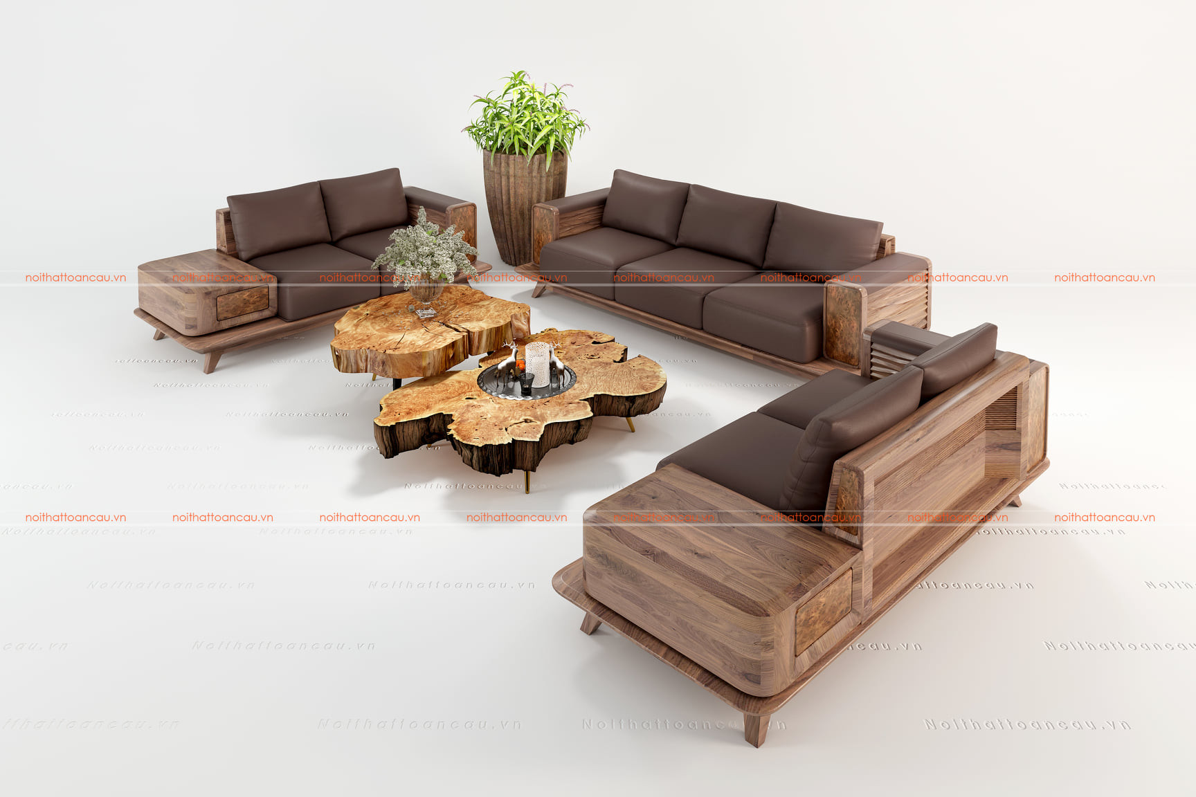 Sofa gỗ óc chó cho nhà biệt thự