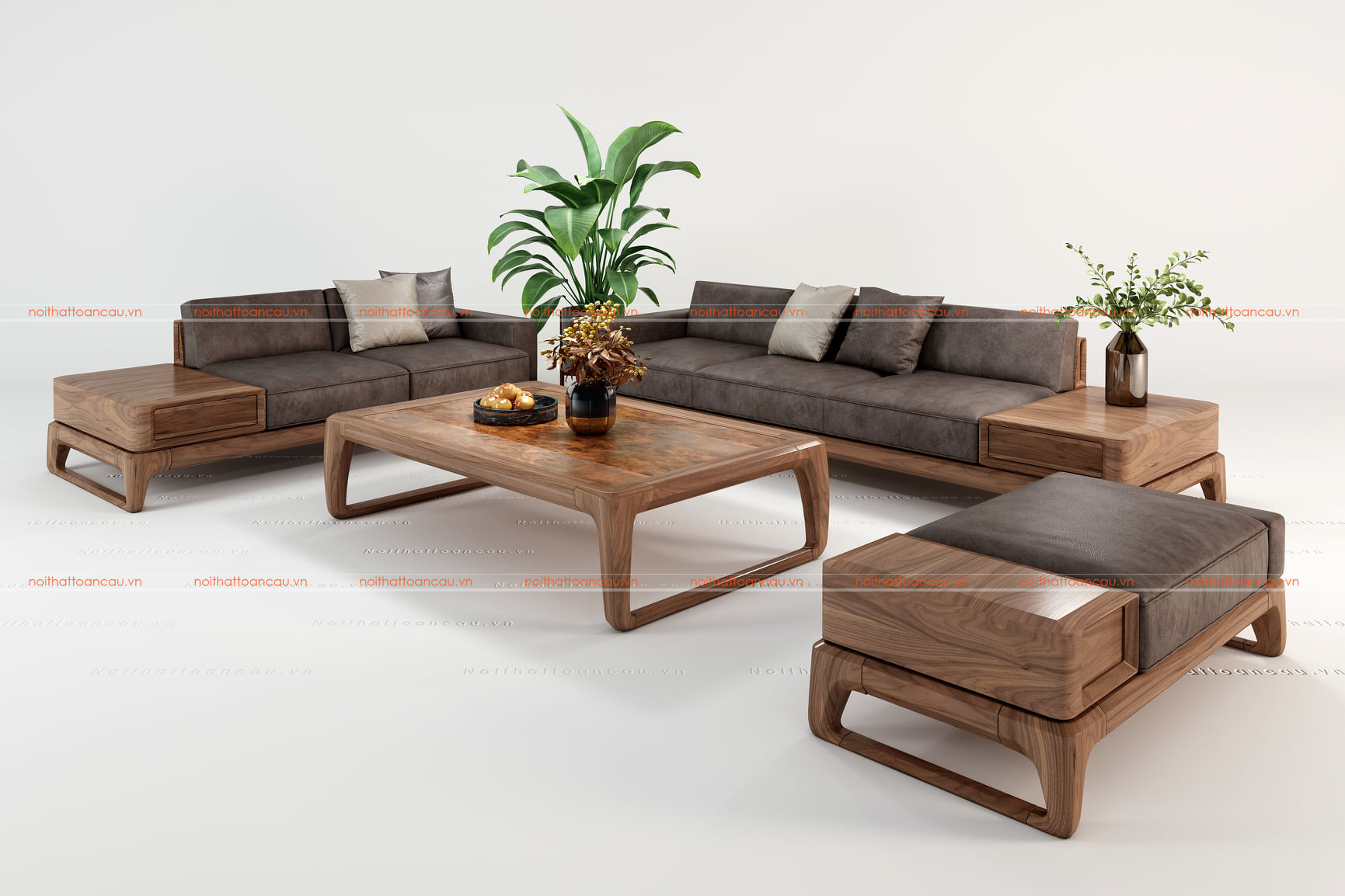 Bàn ghế salon gỗ óc chó