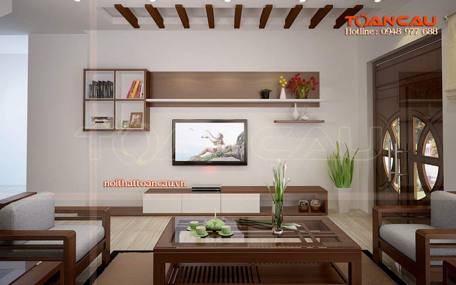  Thiết kế phòng khách bằng gỗ óc chó