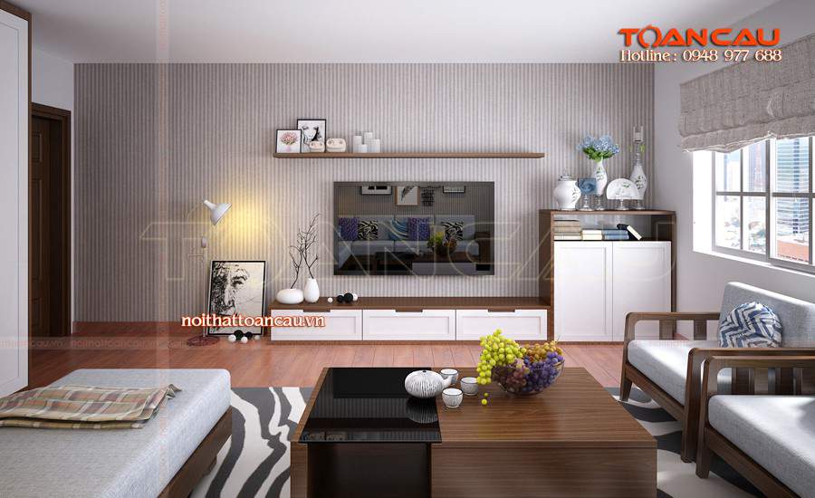 Mẫu thiết kế phòng khách đẹp bằng gỗ óc chó tại Bình Phước sang và đẹp