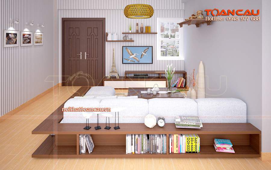 , thiết kế phòng khách với bàn ghế gỗ
