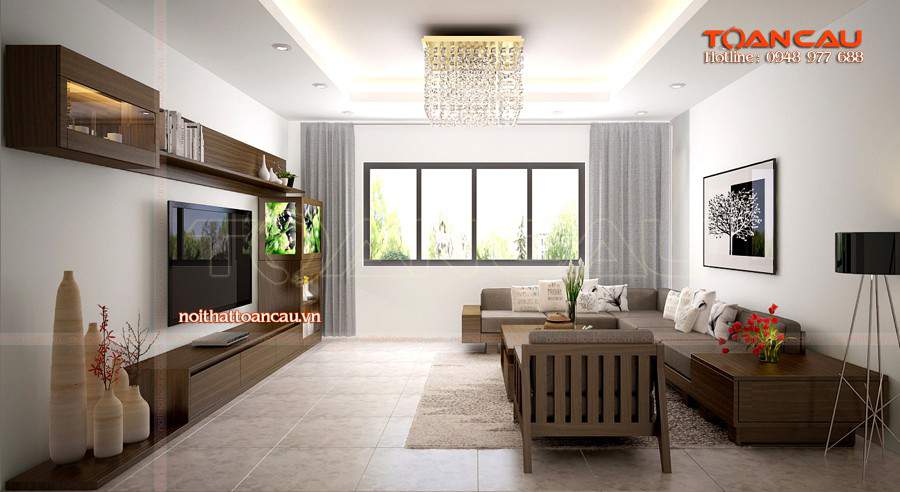 Nội thất phòng khách gỗ óc chó