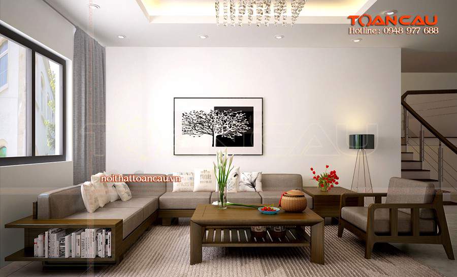thiết kế phòng khách gỗ óc chó
