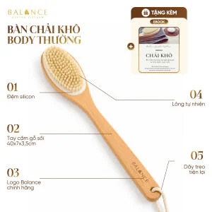Bàn Chải Khô Body cho da thường BALANCE Tay Cầm Gỗ Sồi, Lông Tự Nhiên Giúp Tẩy Da Chết Sáng Mịn Da