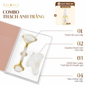 Bộ Thanh Lăn Massage Mặt Và Đá Guasha Trắng BALANCE Cao Cấp Đạt Kiểm Định PNJ - Giúp Nâng Cơ [ TẶNG OIL ]