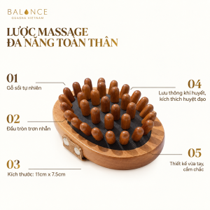 Lược Massage Đầu, Body BALANCE, Gỗ Tự Nhiên, Giúp Thư Giãn Da Đầu, Body, Massage Kinh Lạc