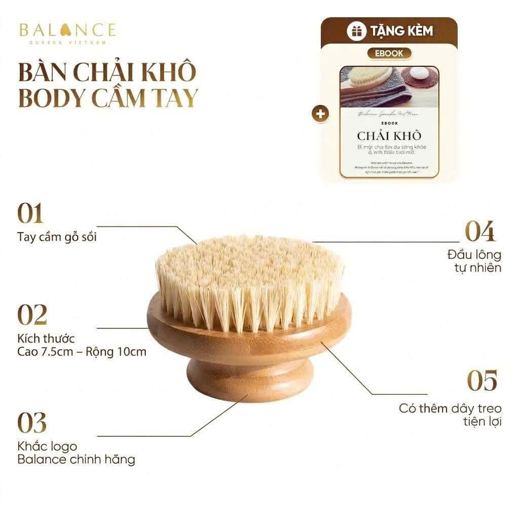 Bàn Chải Khô Body Ngắn BALANCE Giúp Tẩy Da Chết, Sáng Mịn Body - Chải Lông Tự Nhiên