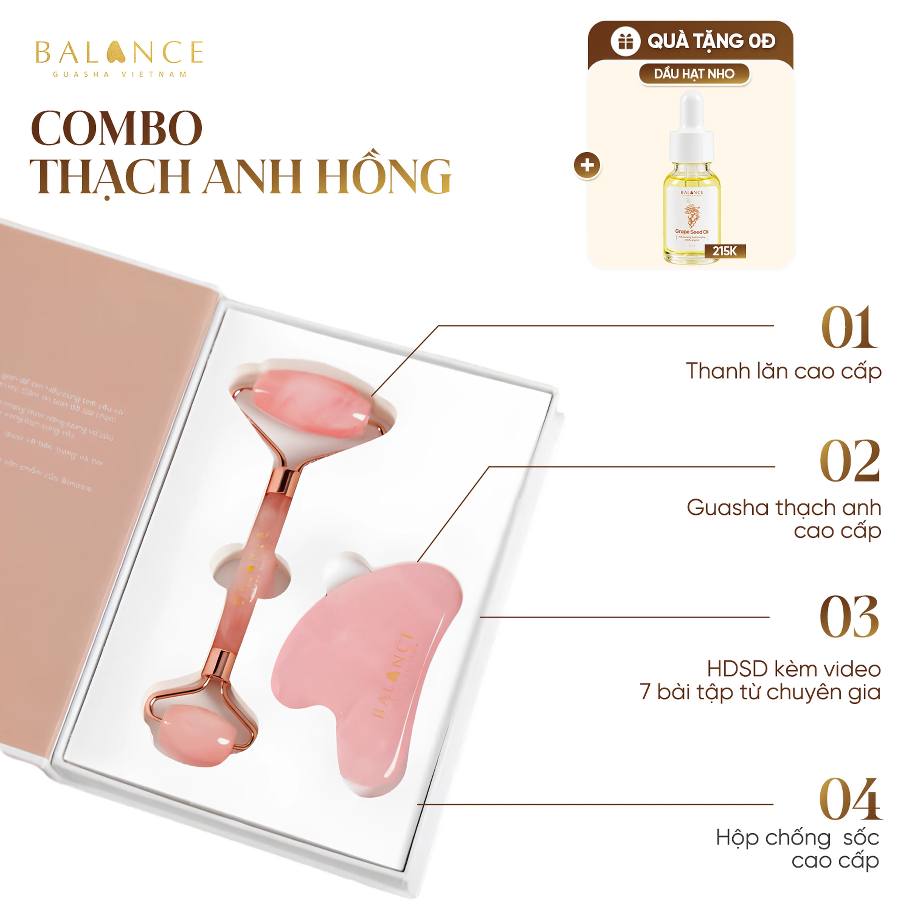 Bộ Thanh Lăn Massage Mặt Nâng Cơ Và Guasha Cao Cấp -Trẻ Hóa Đạt Kiểm Định PNJ [ TẶNG OIL ]