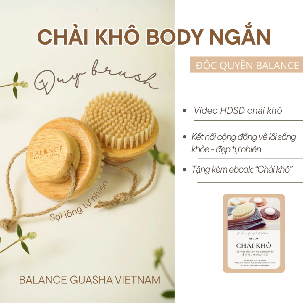 Bàn Chải Khô Body Ngắn BALANCE Giúp Tẩy Da Chết, Sáng Mịn Body - Chải Lông Tự Nhiên