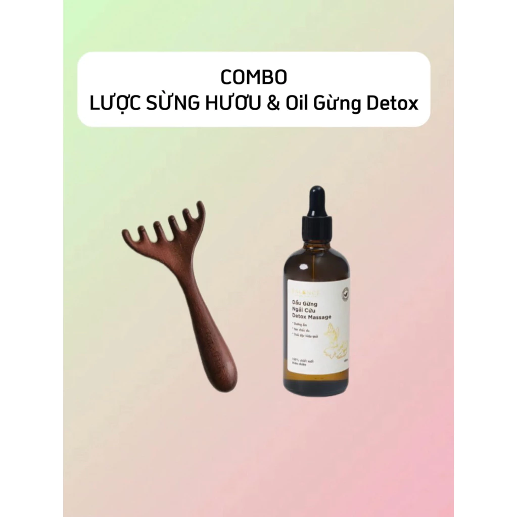 Lược Sừng Hươu Massage Đầu Thư Giãn - Kích Thích Mọc Tóc LƯỢC SỪNG HƯƠU + DẦU GỪNG