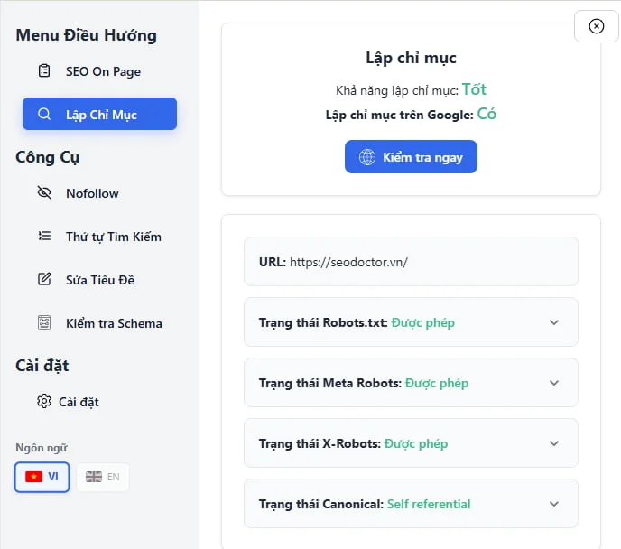 Kiểm tra bằng công cụ SEO Doctor