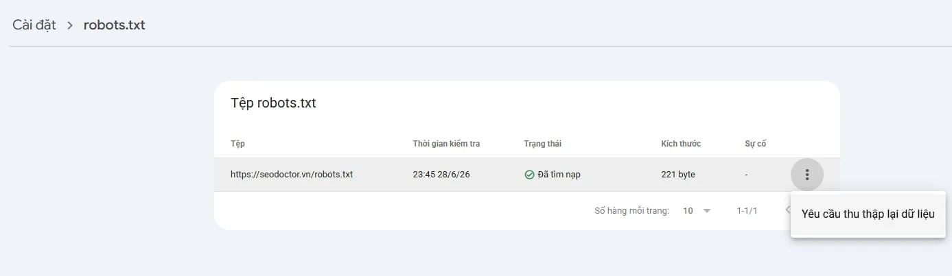 Bạn có thể yêu cầu thu thập lại ngay qua GSC