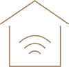 Icon of a smart home, showing a house with a Wi-Fi signal