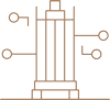 Icon of a smart building, showing a futuristic building with circuit symbols