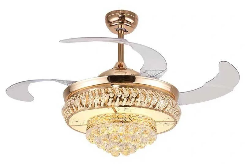 Quạt trần kèm đèn chùm pha lê