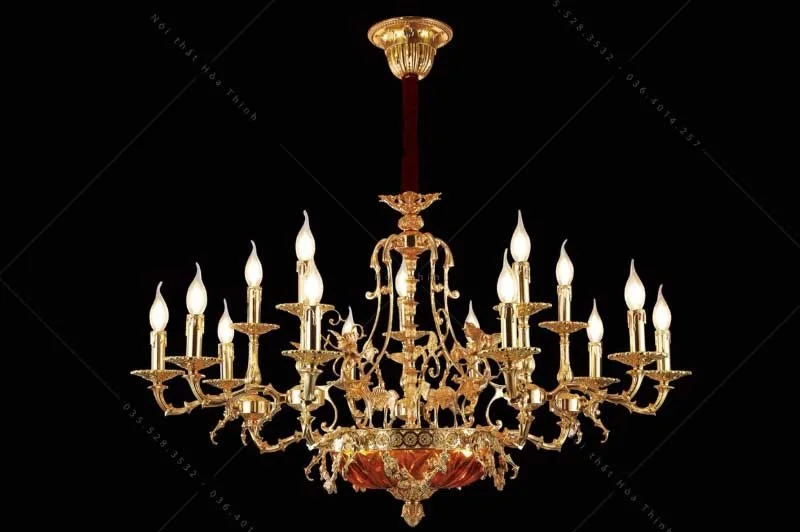 Đèn chùm pha lê nến đồng - Đèn chùm trang trí pha lê nến MD18013/5*3 