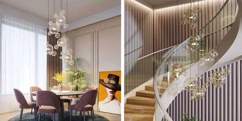 Đèn thả thông tầng quả cầu