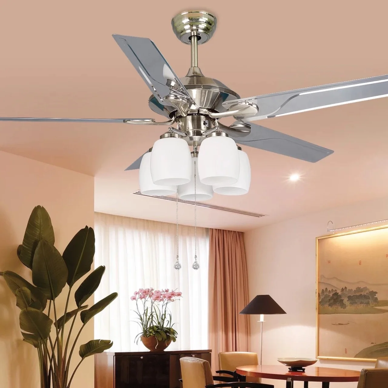 Quạt trần phòng ngủ trang trí cánh bạc HT0666