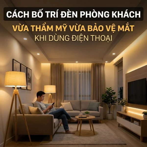 Cách bố trí đèn phòng khách vừa thẩm mỹ vừa bảo vệ mắt khi dùng điện thoại