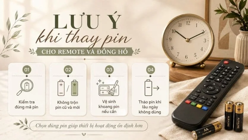 Các lưu ý về pin cho remote và đồng hồ