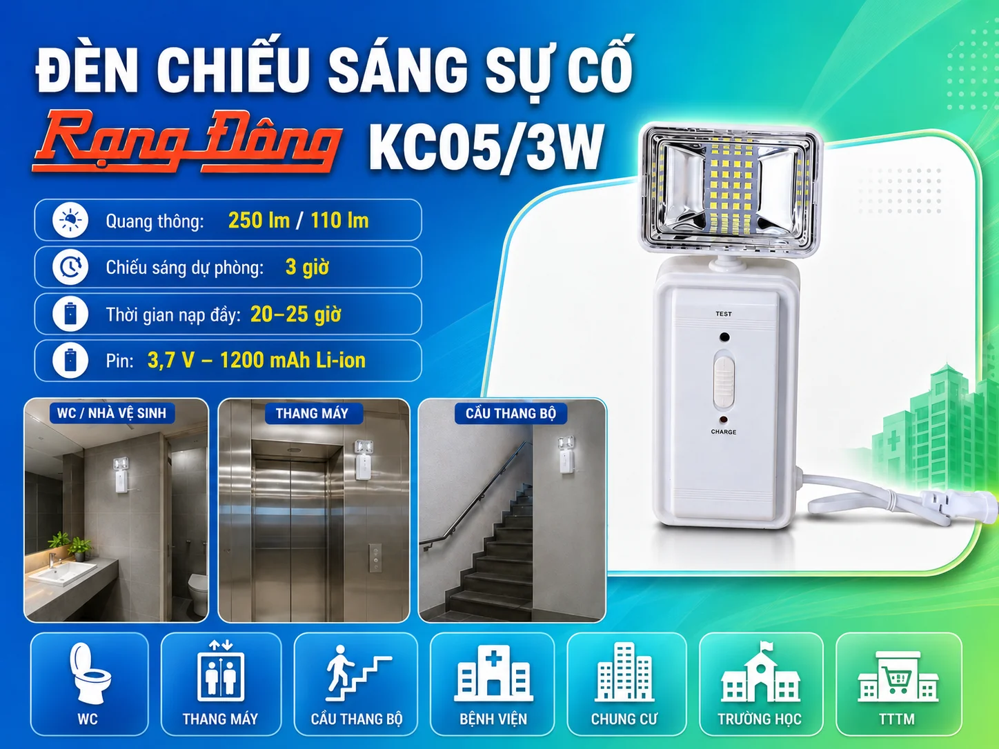 Đèn LED chiếu sáng sự cố khẩn cấp Rạng Đông D KC05/3W