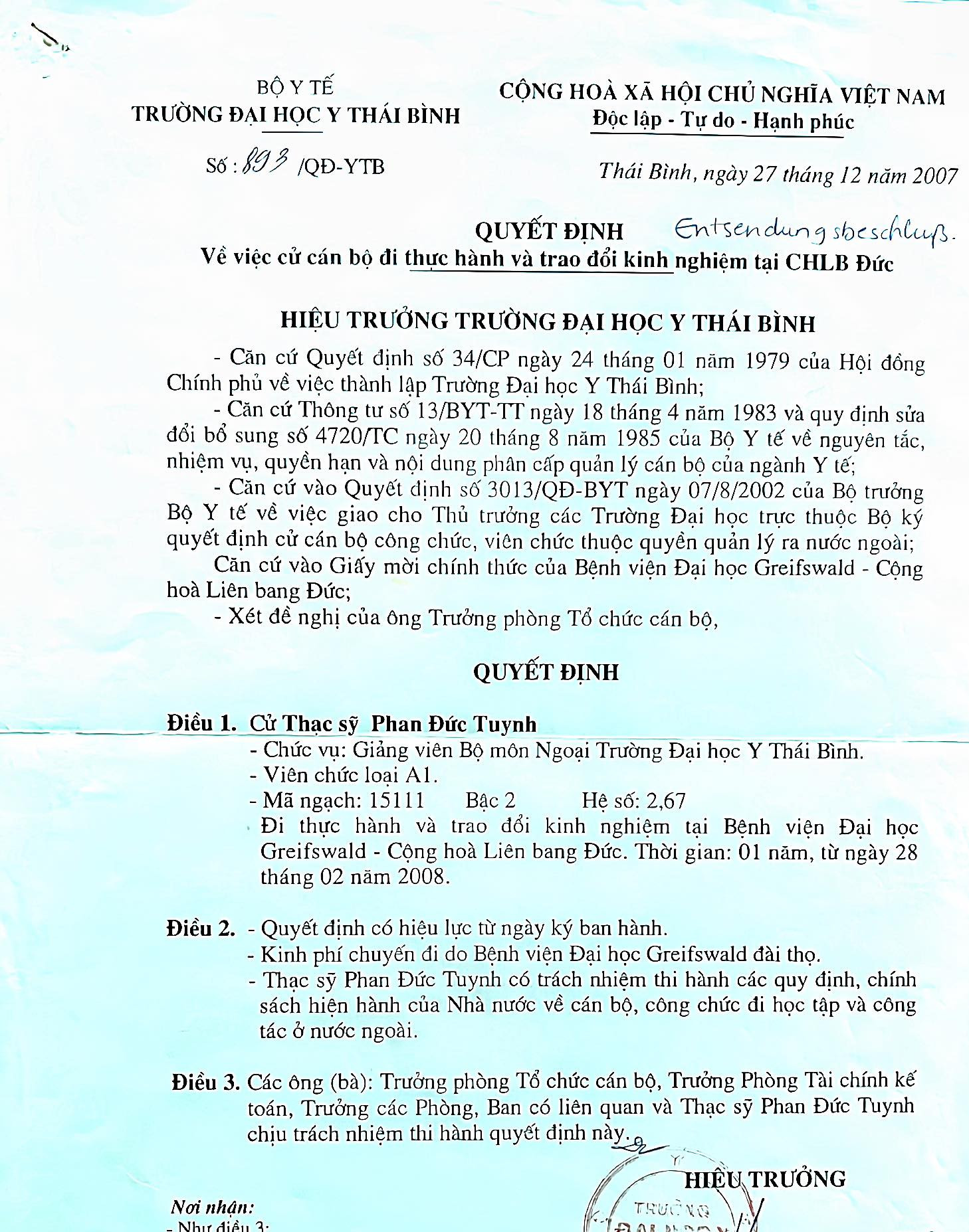 Bác sĩ Tuynh du học sang Đức 2008