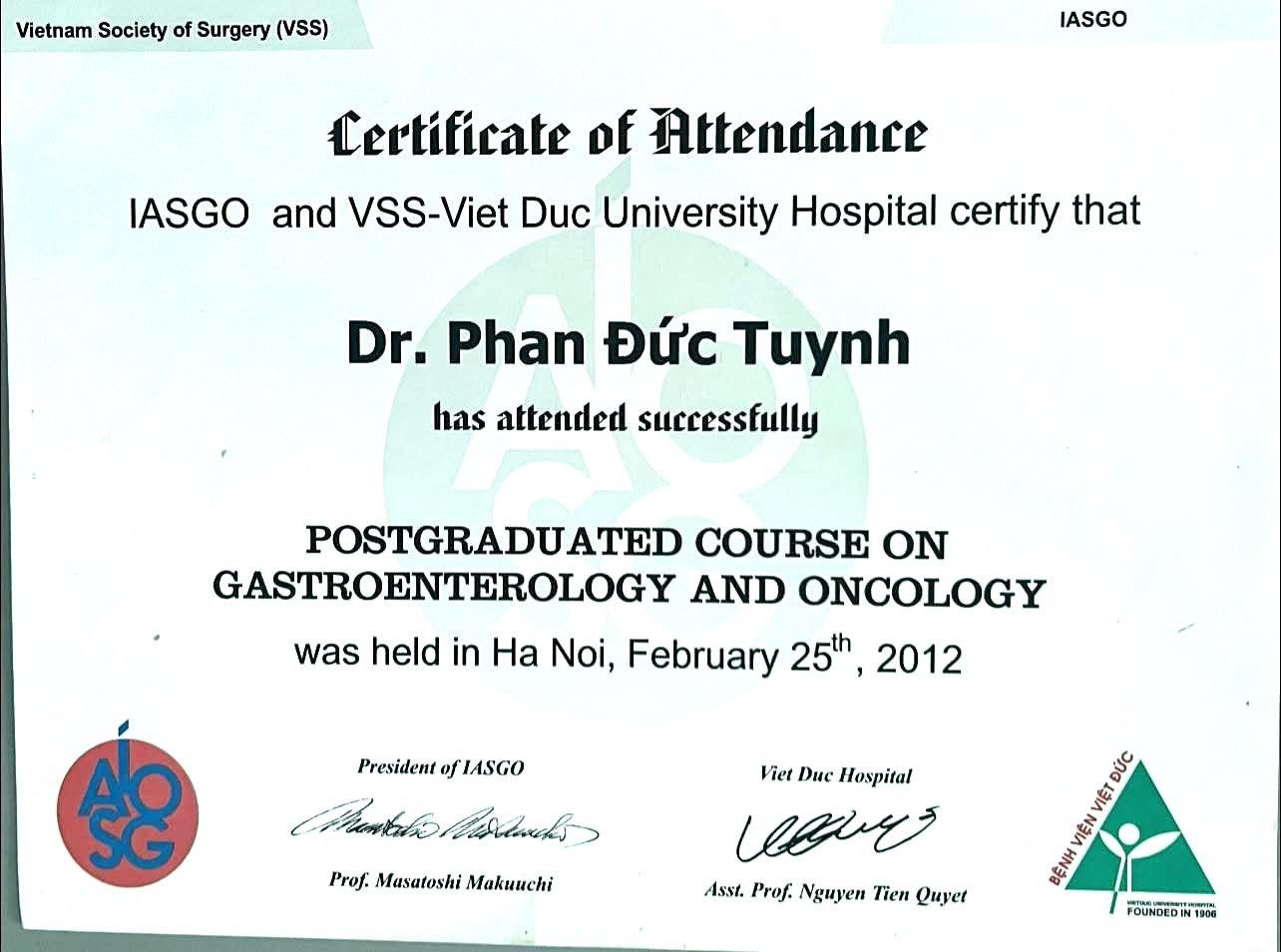 chứng chỉ phẫu thuật ung thư tiêu hóa (Bs Tuynh