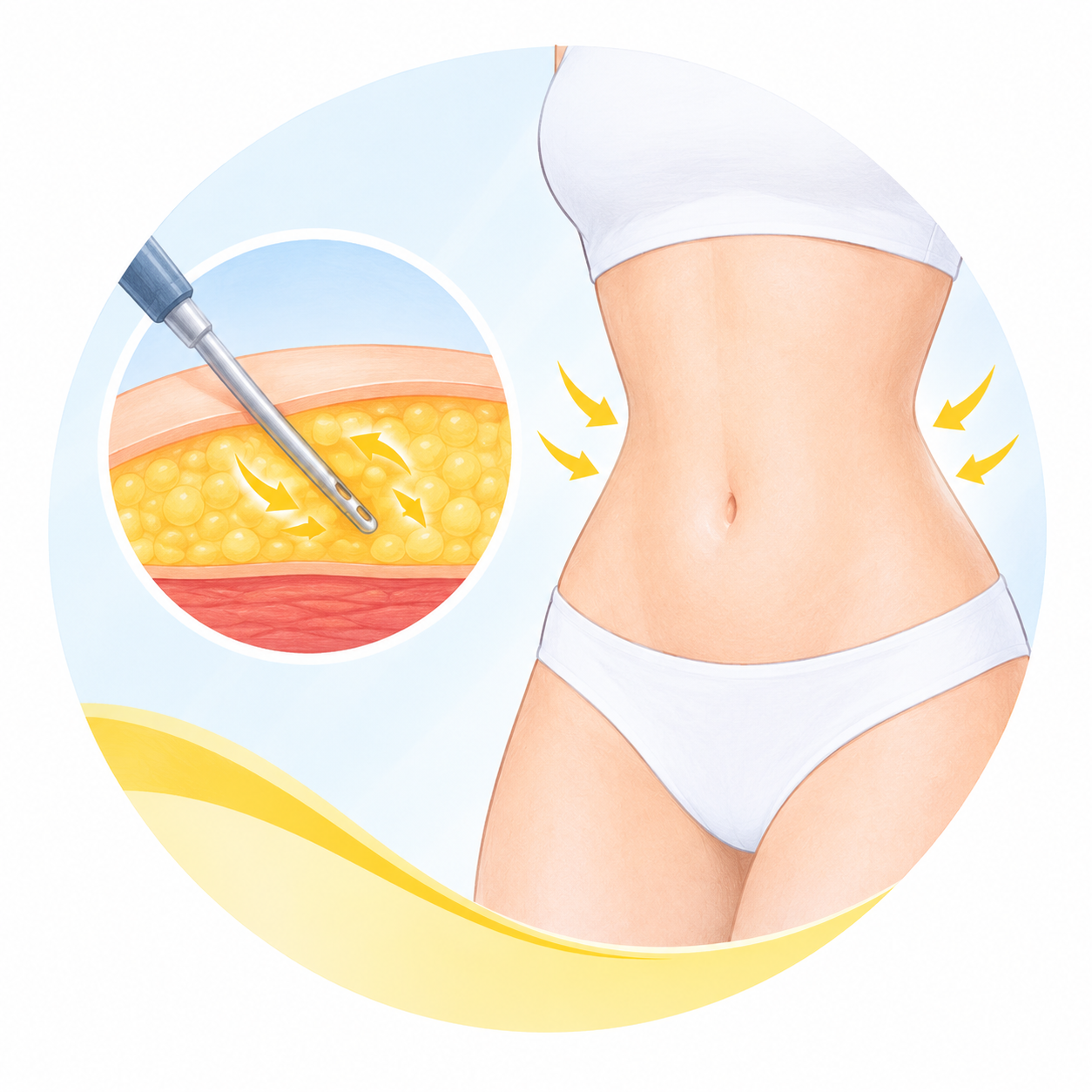 Stylized surgery illustration with two models.