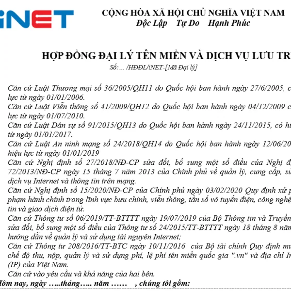 Tải mẫu hợp đồng đại lý tên miền (.Doc)