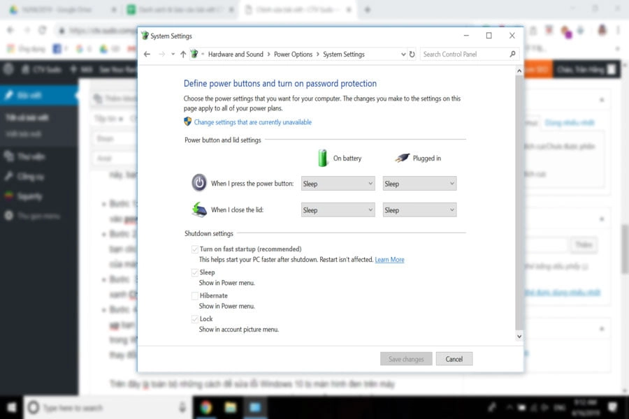 Click Change settings that are currently unavailiable
