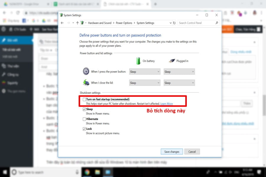 Bỏ tích Turn on fast start up