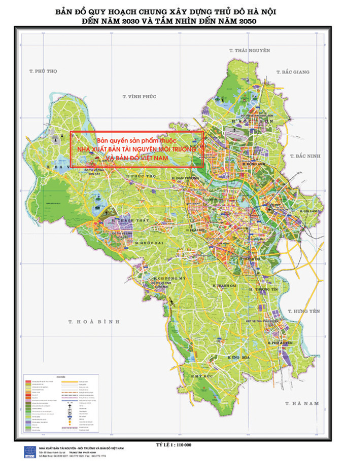 Bản đồ quy hoạch Hà Nội 2030 tầm nhìn 2050, thể hiện sơ đồ định hướng phát triển không gian, hệ thống đô thị vệ tinh, các trục động lực và hạ tầng giao thông vành đai kết nối liên vùng.