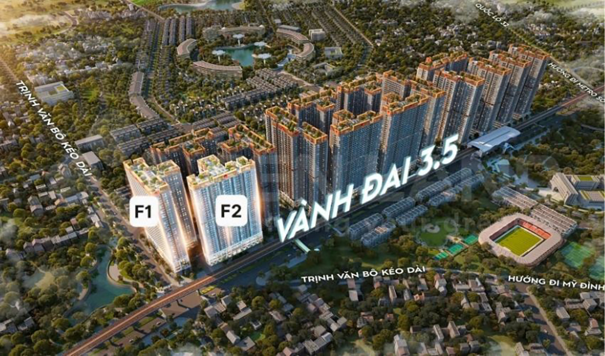 Mặt tiền chung cư The Flame Vine nằm trực tiếp trên trục đường Vành đai 3.5 rộng 60m, kết nối huyết mạch khu vực phía Tây Hà Nội.