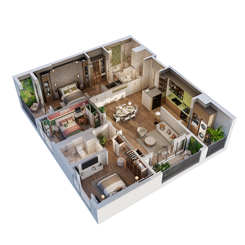 giá căn hộ 3 phòng ngủ The Flame Vine từ 7,38 đến 9,68 tỷ đồng, phản ánh giá trị từ diện tích lớn 119m2