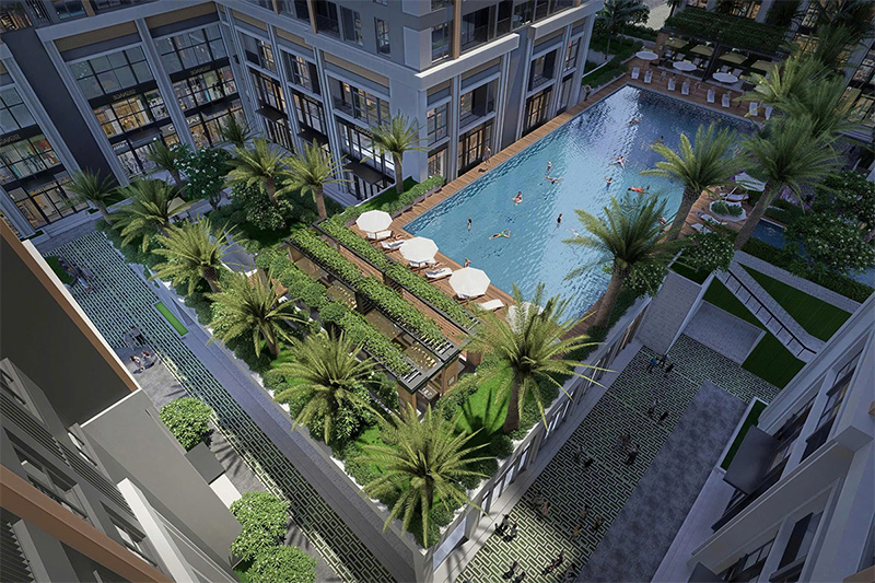 Khu vui chơi trẻ em và sân thể thao nội khu tại phân khu The Flame Vine, đáp ứng trọn vẹn nhu cầu trải nghiệm và sinh hoạt hàng ngày cho các gia đình trẻ.