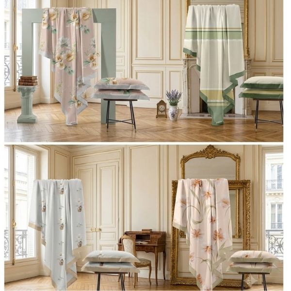 Lasante luxury printed Lyocell duvet cover set in white, sage green and soft yellow