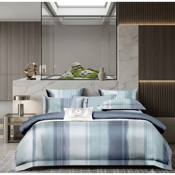 Premium Lyocell Bedding Set in Beige Plaid Design 3
