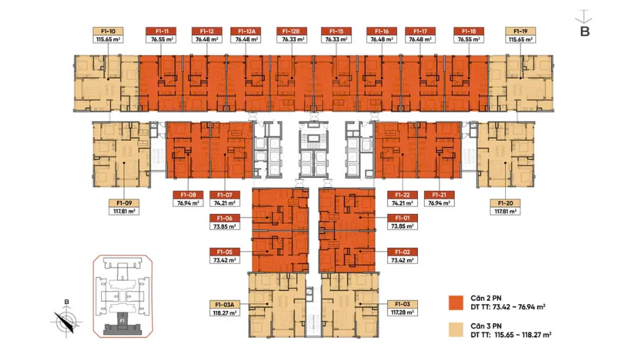 1. Diện tích căn hộ chưa đa dạng