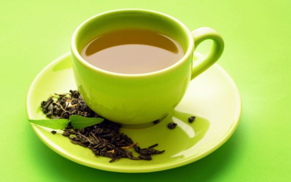 Flawless white skin with green tea drink