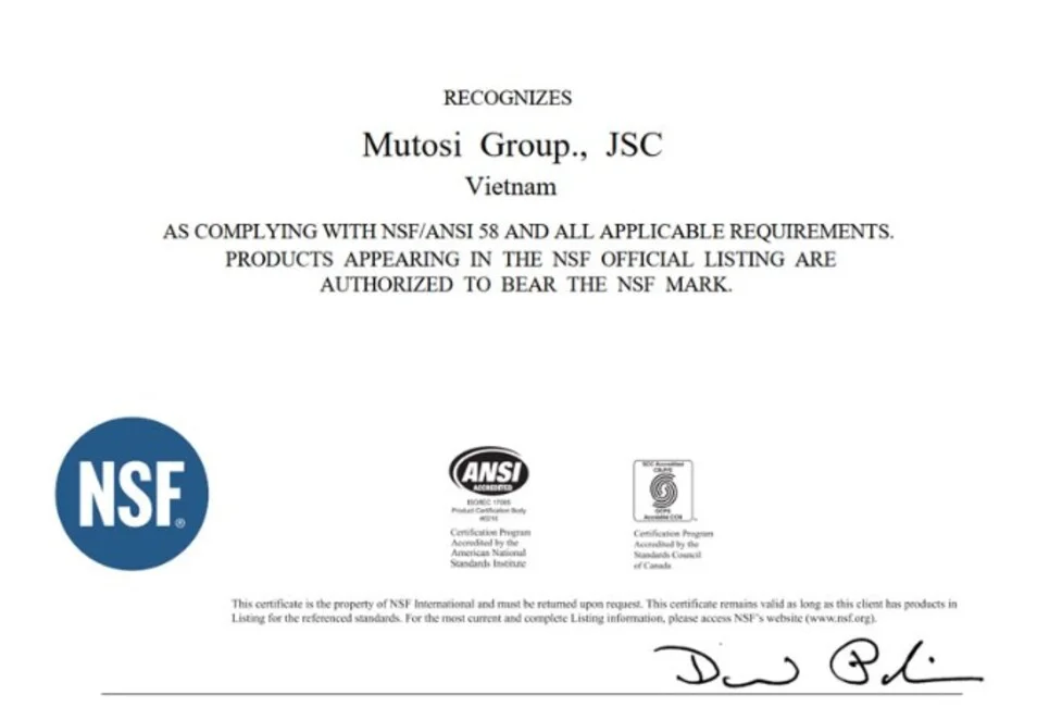 Mutosi water purifier uses RO membrane with international NFS certification